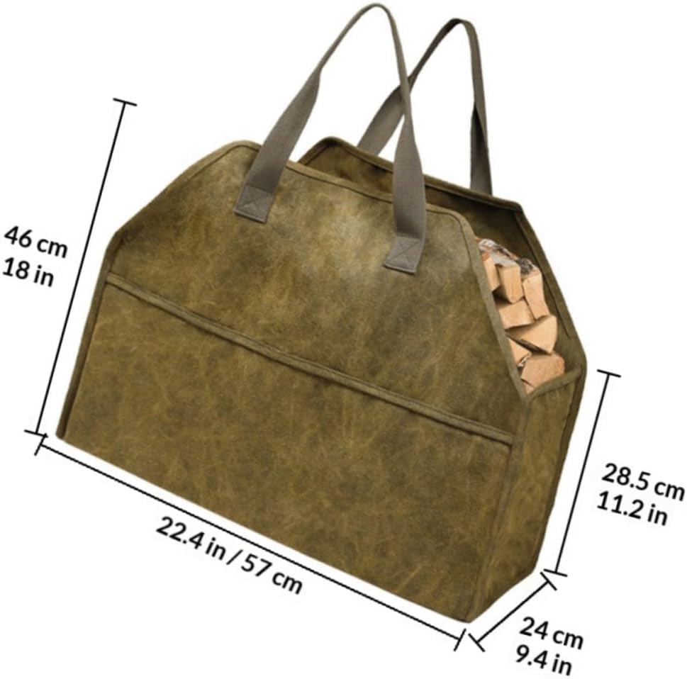 Firewood Tote Bag Large Capacity Canvas Firewood Carrier with Handles Portable Wood Log Storage for Outdoor and Indoor Fireplace Use