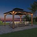 EAGLE PEAK 11x13 Hardtop Wood Gazebo, Outdoor Cedar Wood Frame Pavilion with Galvanized Steel Double Roof, for Garden, Patio, Backyard, Garden, Natural Wood/Black