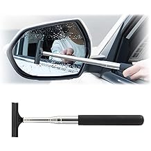 Car Rearview Mirror Wiper, Retractable Auto Glass Squeegee, Water Cleaner with Telescopic Long Rod, Portable Cleaning Tool for All Vehicles, Universal Automotive Accessories (Black)