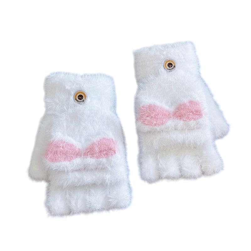 Winter Gloves for Women Fashion Knitted Hand Gloves | Soft Acrylic Wool Half Finger Warm Mitten Gloves for Boys and Girls Fingerless Rabbit Ears Glove-picture-53