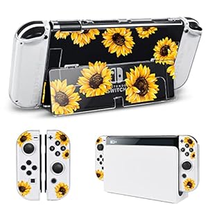 DLseego Schutzhülle Kompatibel mit Switch OLED, Switch OLED Zubehör Dockbare Klare PC-Abdeckung, mit Stoßdämpfung und Anti-Kratz-Design,Sonnenblume