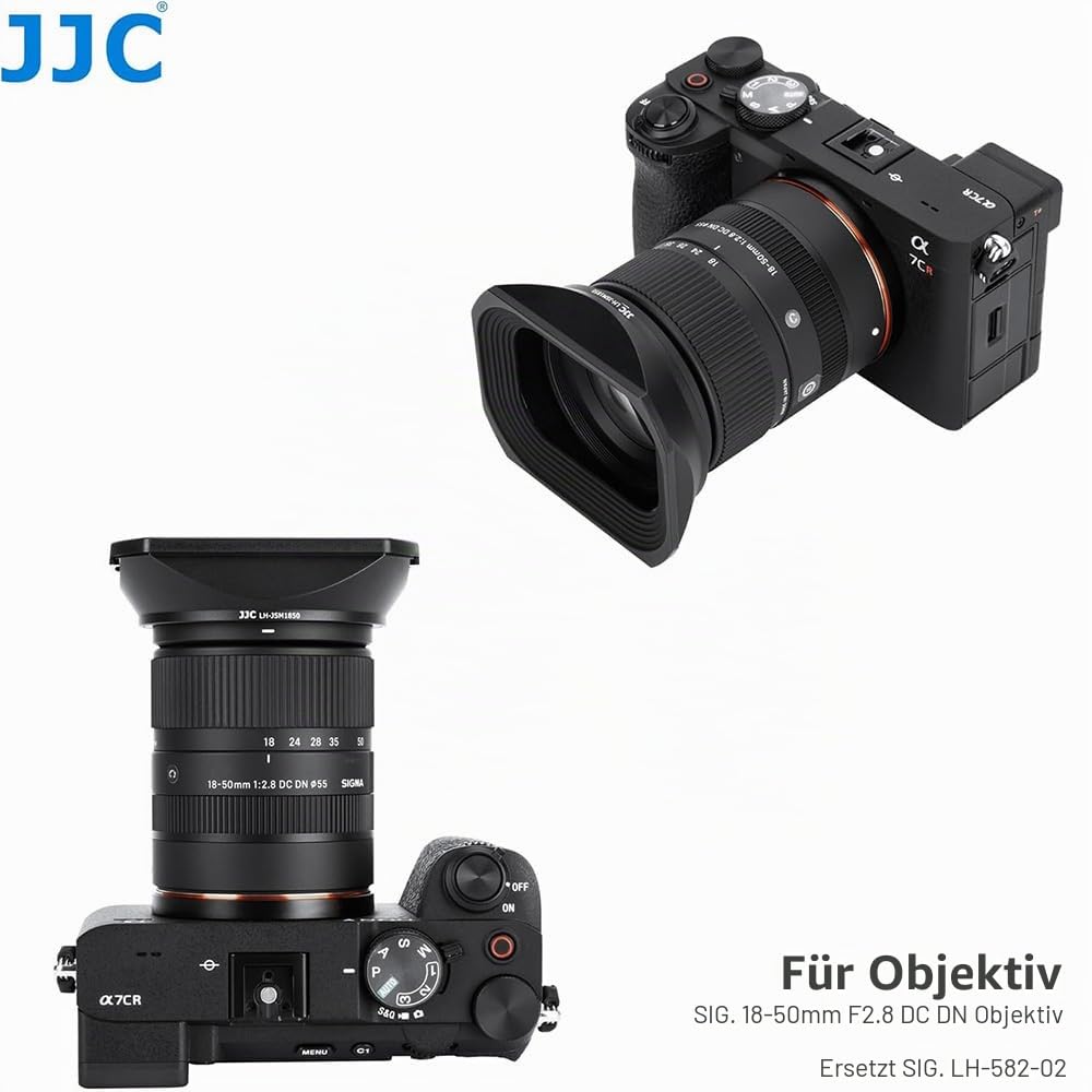 JJC Gegenlichtblende für Sigma 18-50 mm f/2.8 DC DN Objektiv (E Mount) Kit mit Slide Design Kapuze Gap Eine Alternative zur Sigma LH-582-02 Kunststoff-Gegenlichtblende