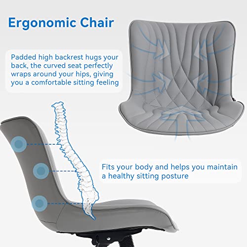 Image of YOUNIKE Office Chair, Armless Desk Chair with Wheels, Adjustable Swivel Rolling Home Office Computer Task Chairs, Modern Faux Leather Upholstered Vanity Chair, Grey