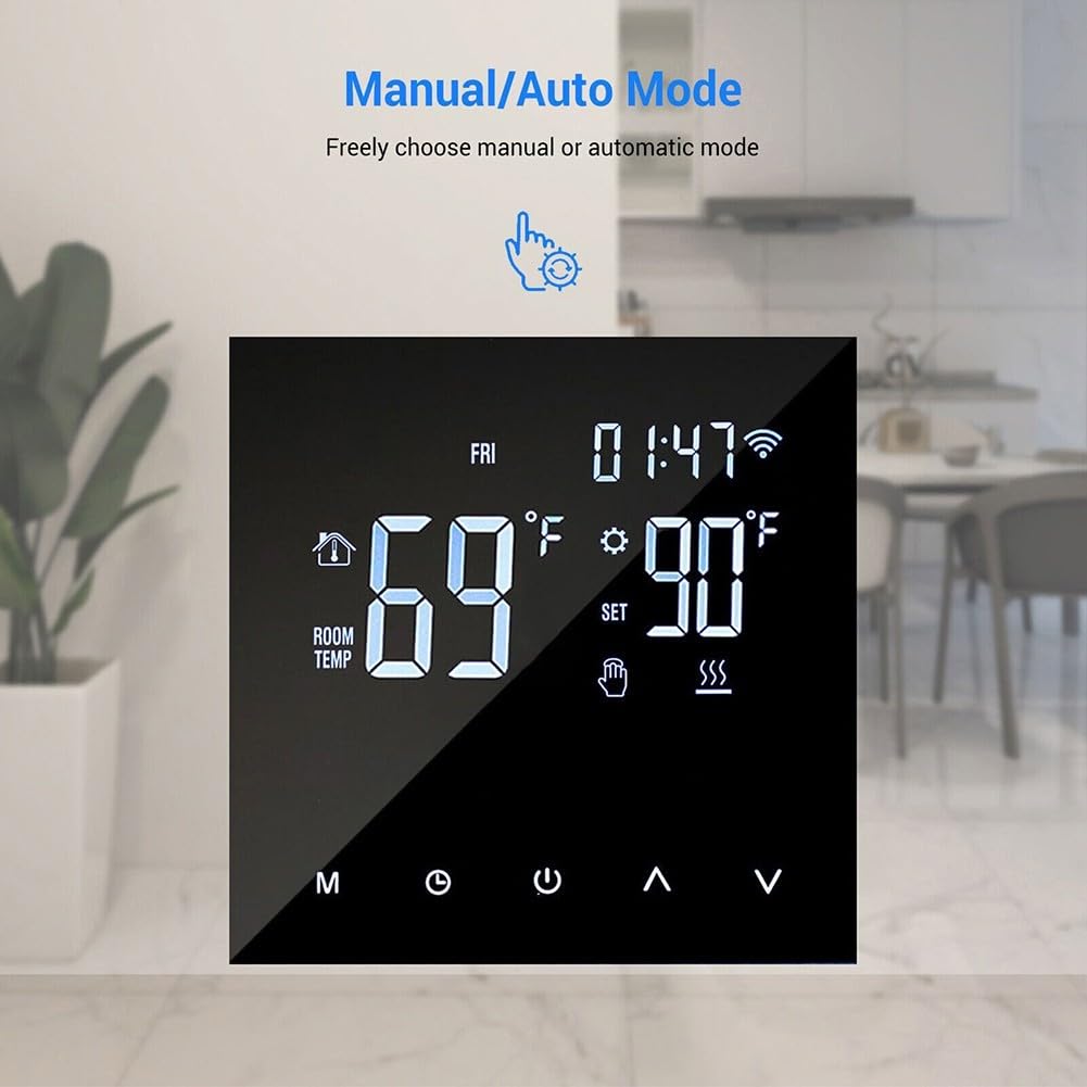 Wi-Fi-Thermostat für Wasser-Fußbodenheizung, intelligente Fußbodenheizung, Wandkessel, LCD-Temperatur, Sprachsteuerung (weiß)