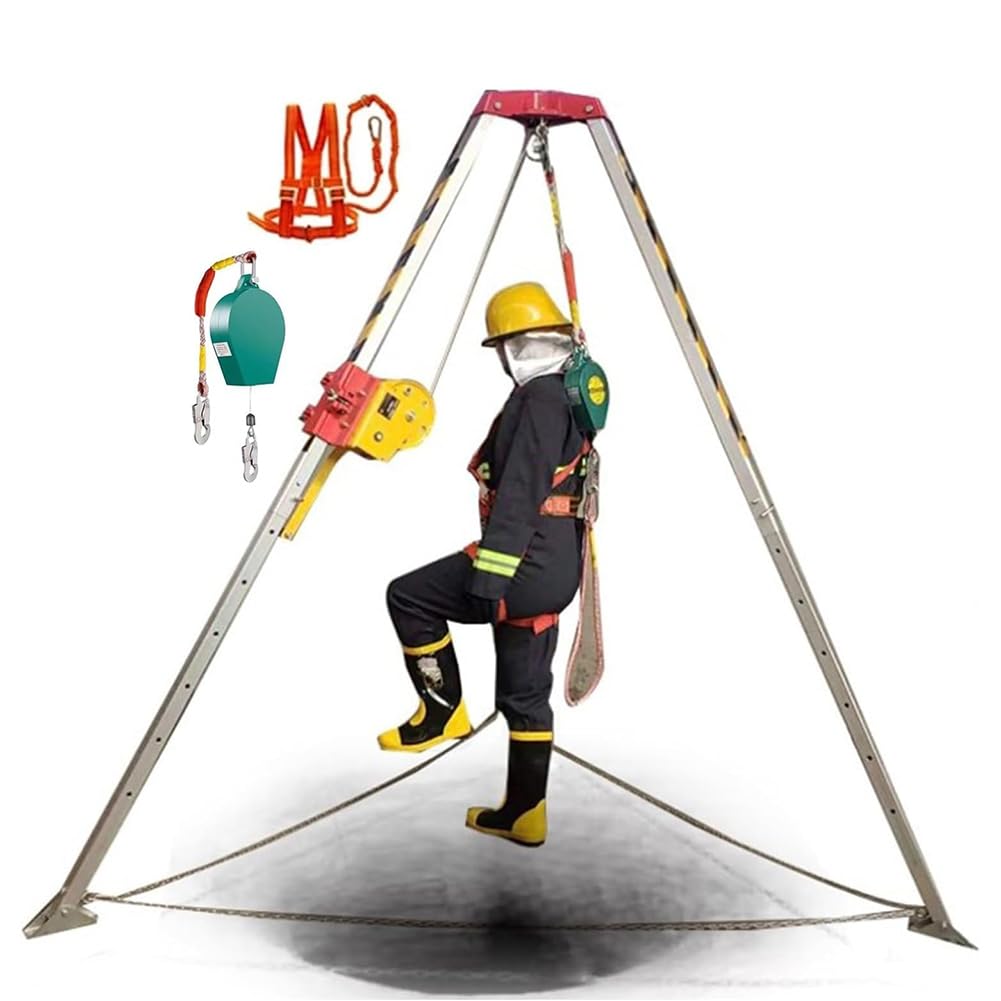 BYFSRUS Confined Space Tripod Kit 1800 lbs Winch Automatic Locking Safety Device 30m Rescue Cable Adjustable Legs Ideal for Sewer and Confined Space Rescue