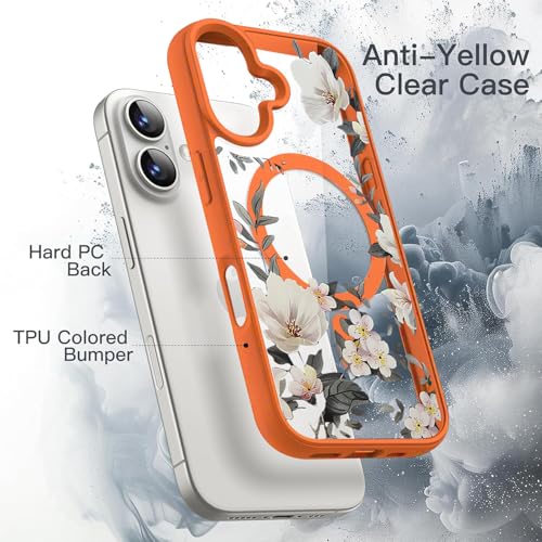 Image of VONZEE Retro Floral Clear Case for iPhone 17 (6.3 inch) | Magnetic Wireless Charging Compatible | Luxury PC+TPU Shockproof Glossy Shiny Back Cover for Girls & Women (Cosmic)