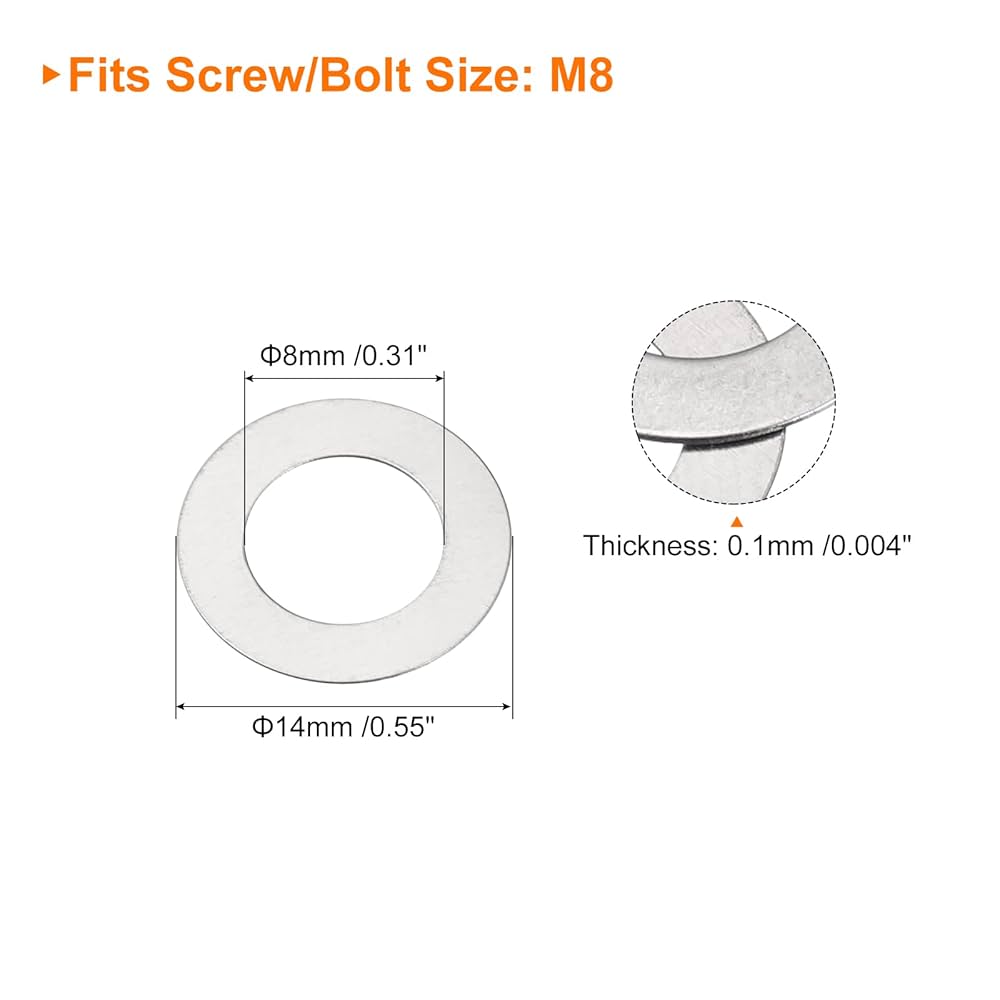 Amazon | uxcell 平ワッシャー M8 ワッシャー 8×14×0.1mm 平座金