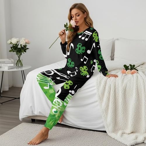 Image of Womens Lounge Set Long Sleeve Soft Pajama Sets Casual 2 Piece Pj Outfit Crewneck Sleepwear with Pockets Plus Size