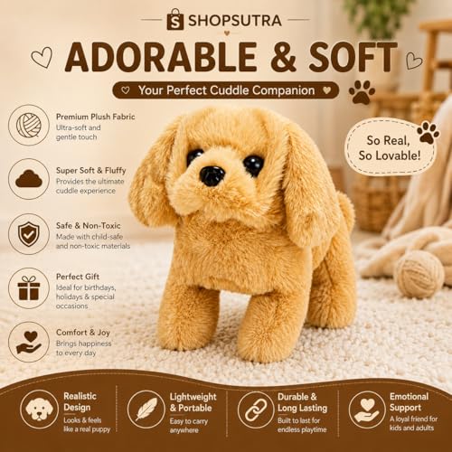Image of Interactive Plush Toy Dog with Walking Movement, Sound Function and Tail Motion (Brown)