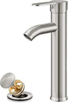 gotonovo Vessel Sink Faucet Modern Tall Bathroom Faucet Single Handle One Hole Stainless Steel Vanity Lavatory Rv Bowl Basin Mixer Tap with Supply Lines and Metal Pop Up Drain, Brushed Nickel