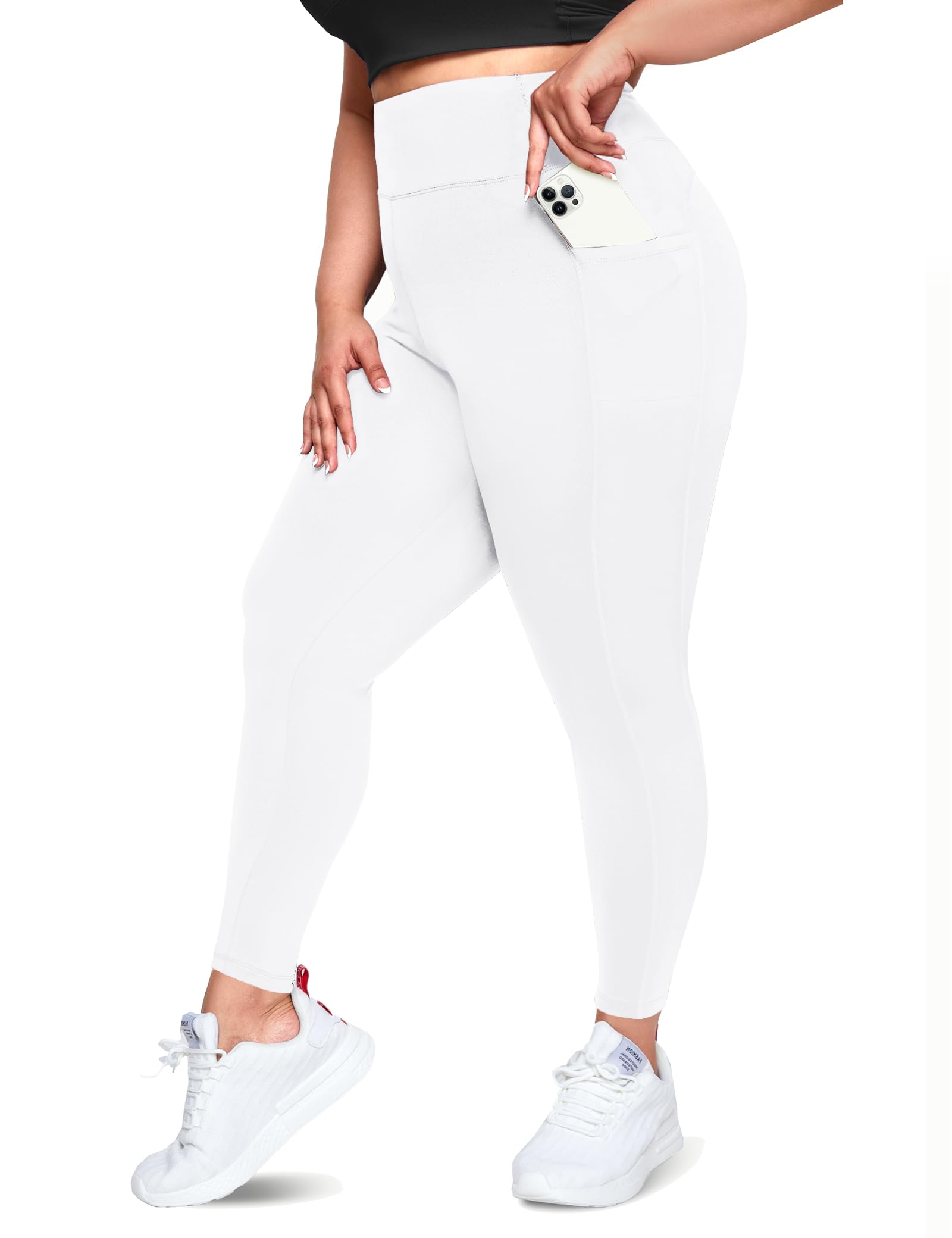 Happy.angel Plus Size Leggings with Pockets for Women, High Waisted Capri Yoga Workout Pants Cropped Tights 3X 4X