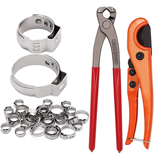 Taukealugs Ohrschlauchschellen Zange und PEX-Rohrschneider für Rohr 1/8-Zoll-1 1/4 Zoll mit 20 Stück 1/2 Zoll, 10 Stück 3/4 Zoll 304 Edelstahlklemmen Cover