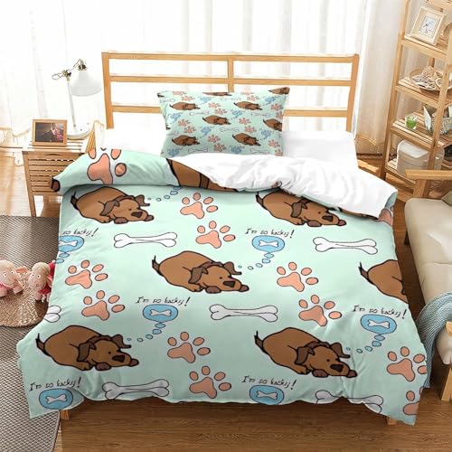 Housse de couette chien et os 135x200 cm avec taies d'oreiller pour lit simple