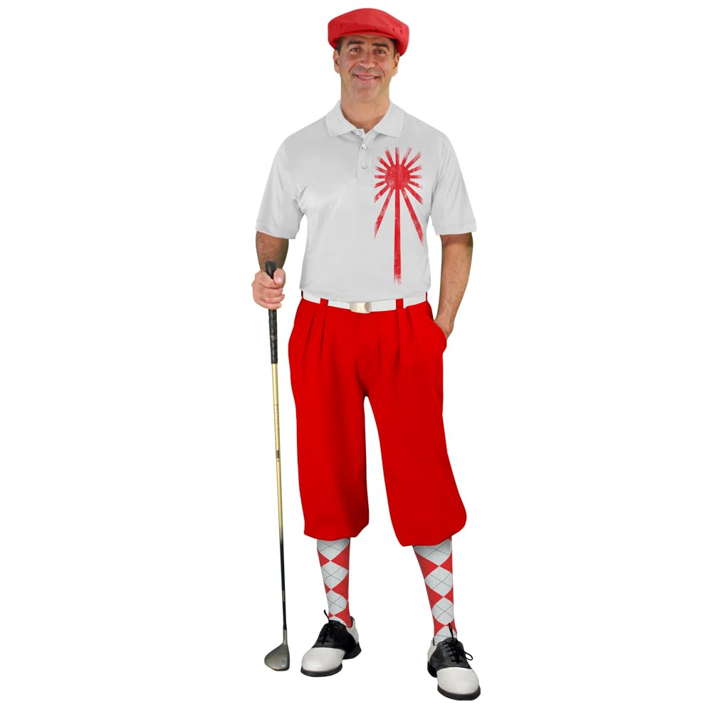 Golf Knickers Japanese Homeland Traditional (Plus Fours) Outfit for Men (Red) - Size: 34 / 5XL Shirt