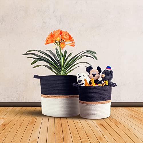 Saolglls Woven Plant Baskets For Indoor Plants - Plant Pots Baskets For Organizing,12” X 10” Flower Pots Modern Woven Baskets For Storage Rustic Home Decor,White & Black Stripes #TOP1