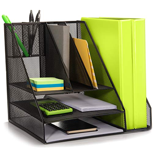 Mesh Desk Organizer with Upright Sections and Pen Holder Black
