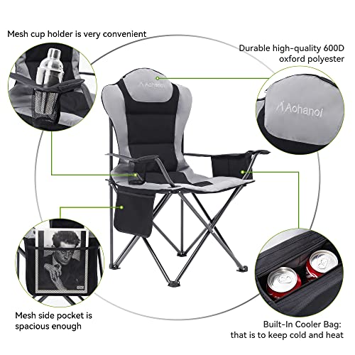 Aohanoi Camping Chair, Camping Chairs 2 Pack Camp Chairs For Heavy People, Outdoor Folding Camping Chairs With Cup Holder & Cooler Bag, Folding Chairs For Outside Supports Up To 300Lbs (2 Pcs, Black) #TOP3