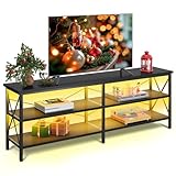 WLIVE TV Stand up to 70 Inch TV, 63' Entertainment Center with LED, TV Media Console with 3-Tier Storage Shelves for Living Room and Bedroom, Black