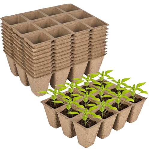 Pots de culture, 4 x 4 cm, biodégradables, 120 cellules, avec étiquettes végétales, en cellulose, rectangulaires, petits, en pâte à papier, naturel, pour...
