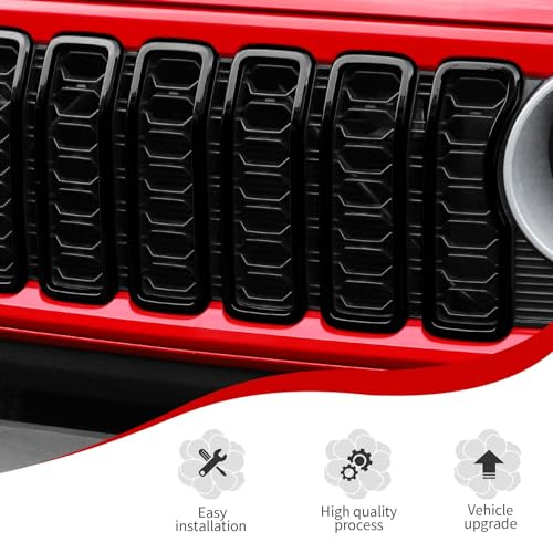 Image of JeCar Front Grille Inserts Grill Frame Trim Covers Exterior Accessories Compatible with Jeep Wrangler 2024 JL JLU & Gladiator JT 2024, Black