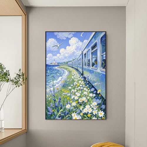 Idée cadeau créative : peinture diamant 5D grand train de mer - 6