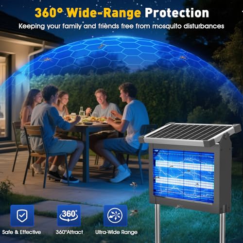 Image of Solar Bug Zapper Outdoor, 4500V Solar Mosquito Zapper Outdoor Waterproof, 1 /2 Acre Coverage Rechargeable Electric Fly Zapper, Cordless Portable Mosquito Traps for Backyard, Patio, Camping, Indoor