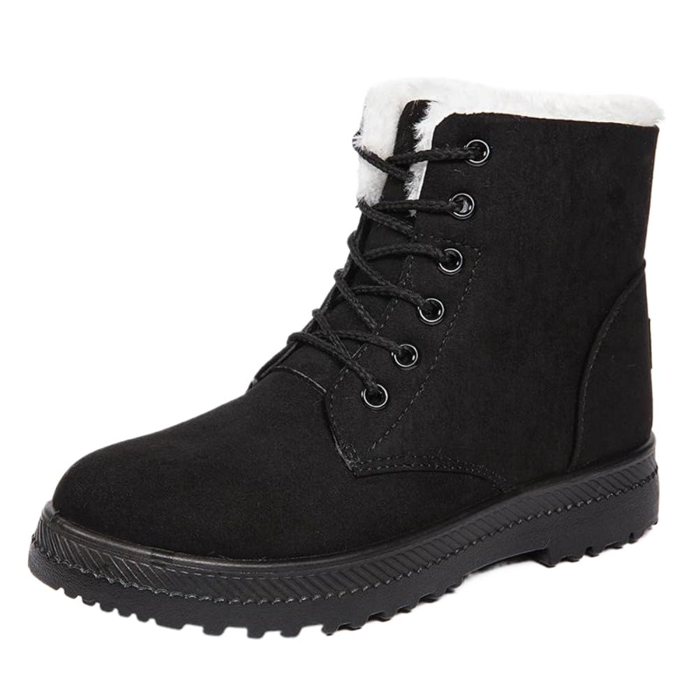 Women Winter Boots Snow Warm Cotton Fur Lined Winter Shoes Lace Up Comfortable Non Slip Ankle Platform Boots