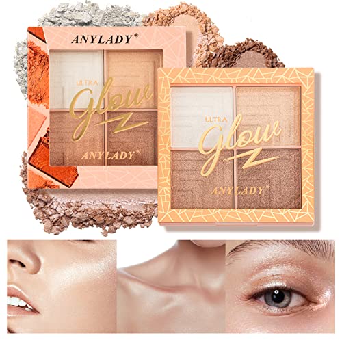 Paleta de maquillaje de resaltador de 4 colores, Shimmer Bronzers Contour Shadow Illuminating Highlight Blush Palette Cheek Kit cosmético, juegos de regalo para el día de San Valentín (01) Cover