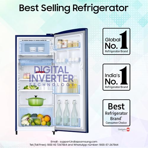 Image of Samsung 183 L, 3 Star, Digital Inverter, Direct-Cool Single Door Refrigerator (RR20H2723CU /NL, Camellia Blue, Single Touch Defrost, 2026 Model)