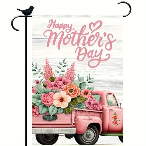 Happy Mothers Day Truck Garden Flag 12 x 18 inch Double Sided Outside decorations Spring Flower Small Garden Flags For Outdoor Yard Lawn