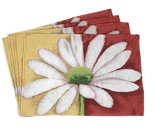 Tache 4 Piece Colorful Daisy Floral Spring Decorative Loves Me Not Tapestry Placemat Set for Kitchen Dining Table