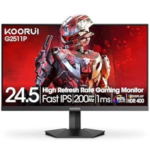 KOORUI 24.5 Inch Gaming Monitor, 200Hz FHD 1080p IPS Screen, 1ms（GTG ）, HDR400, 90% DCI-P3, Adaptive Sync, HDMI 2.0丨DisplayPort 1.4, Eye Care, Black (G2511P)
