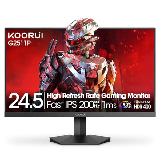 KOORUI 24.5 Inch Gaming Monitor, 200Hz FHD 1080p IPS Screen, 1ms（GTG ）, HDR400, 90% DCI-P3, Adaptive Sync, HDMI 2.0丨DisplayPort 1.4, Eye Care, Black (G2511P)
