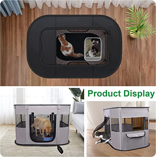 Portable Pet Playpen Collapsible Crates Kennel Playpen For Dog Puppy And Cat Kitten &Travel Playpen Outdoor Or Indoor (Black Grey, M) #TOP3