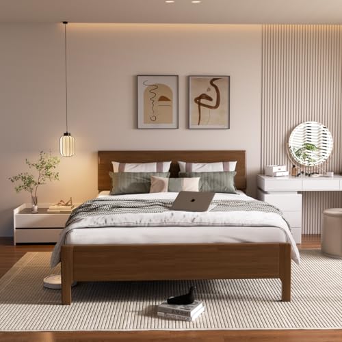 Vovuvk XGB Queen Solid Wood Bed Frame With Headboard, Mid Century Modern Wooden Platform Bed, Wooden Bed Slats, No Box Spring Needed, Noise Free Easy Assembly thumb #5