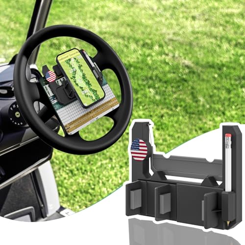 CartClan Golf Cart Steering Wheel Cell Phone Mount Flip Up Phone Holder for Golf Cart Steering Wheel Suitable for Club Car/EZGO/Yamaha Models Mobile Phone Mount Wide 2-3.5