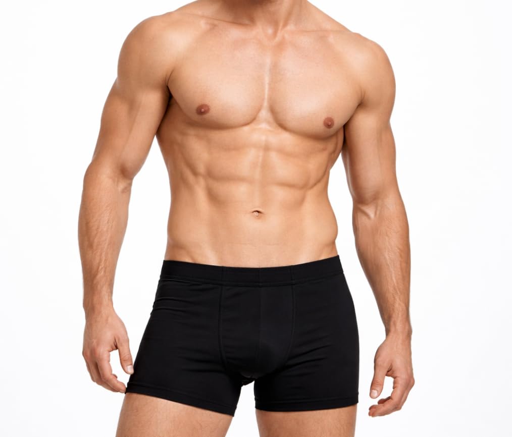 AHIESH LYT Men's Solid Nylon Trunks, Breathable Moisture Wicking Underwear, Mid-Rise Anti-Rash Waistband, Black Pack 1-picture-49