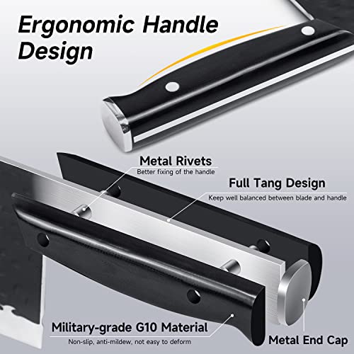 Ritsu Butcher Knife,8 Inch Serbian Chef Knife Hand Forged Kitchen Knife,German High Carbon Steel Full Tang Meat Cleaver With Ergonomic G10 Handle,Vegetable Cooking Meat Knives (Knife-01) #TOP2