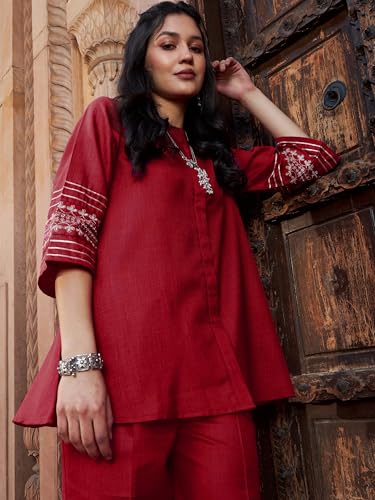 Image of Shae by SASSAFRAS Women Zari Embroidered Sleeve Top With Palazzos