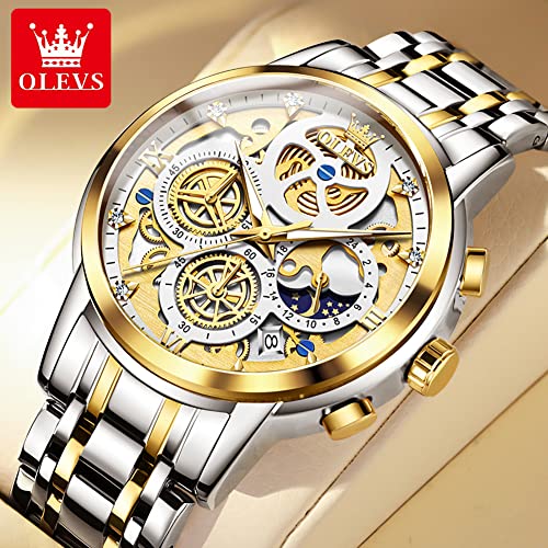 Image of OLEVS Watch Men Stainless Steel Watches Luxury Chronograph Men Wrist Watch | Multifunction,Diamond, Date, Business, Classic,Dress Watch for Men, Gift for Men, reloj de Hombre