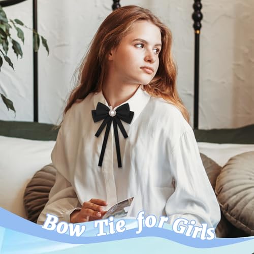 Image of LJBFNN Bow Ties for Women, Adjustable Pre Tied Bow Tie Solid Color Ribbon Bowtie for Girls Ladies Party Daily Cosplay School