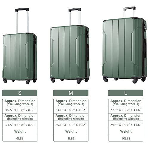 3 Piece ABS Luggage Travel Sets with Spinner Wheels 24'' and 28'' Expandable Suitcase TSA Approved Lock 3-Level Telescopic Handle Corner Protection Shield Green As Shown One Size 7