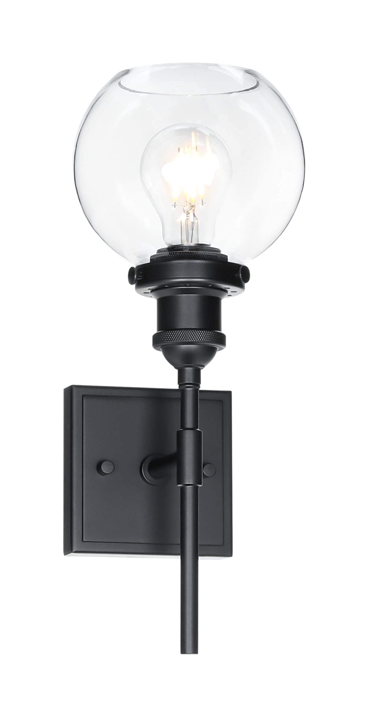 XiNBEi Lighting Black Wall Sconce, 1 Light Vanity Light Fixture with Globe Glass Modern Sconces Wall Lighting for Bathroom Mirror Bedroom Hallway XB-W1275-1-MB