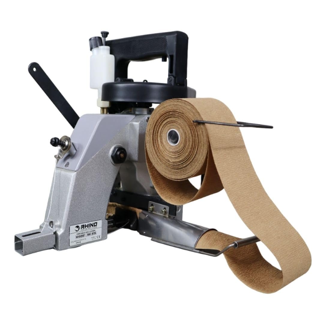 Máquina de Coser Sacos Portátil RHINO RH-61S | Cosedora con Ribete de Papel Crepado 70mm - Cerradora Manual de Sacos 1 Aguja para Papel, Rafia, Lonas, Polipropileno, Yute y todo tipo de Bolsas y Sacas