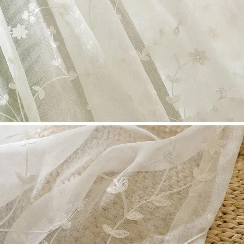 Floral Vine Embroidered Sheer Voile Bedroom Curtains Rod Pocket Voile Window Curtain for Living Room, Set of 2 Panels (54x96 Inch(W x L))