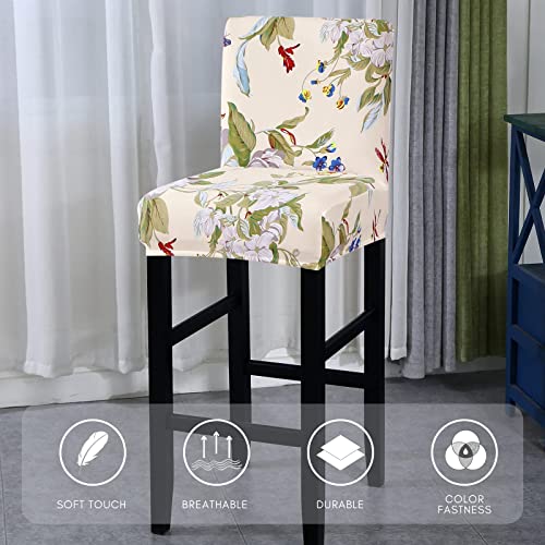 Image of SearchI Bar Stool Covers Set of 2, Stretch Washable Barstool Seat Covers, Counter Height Chair Covers for Kitchen Dining Room Cafe (Beige+Flower)