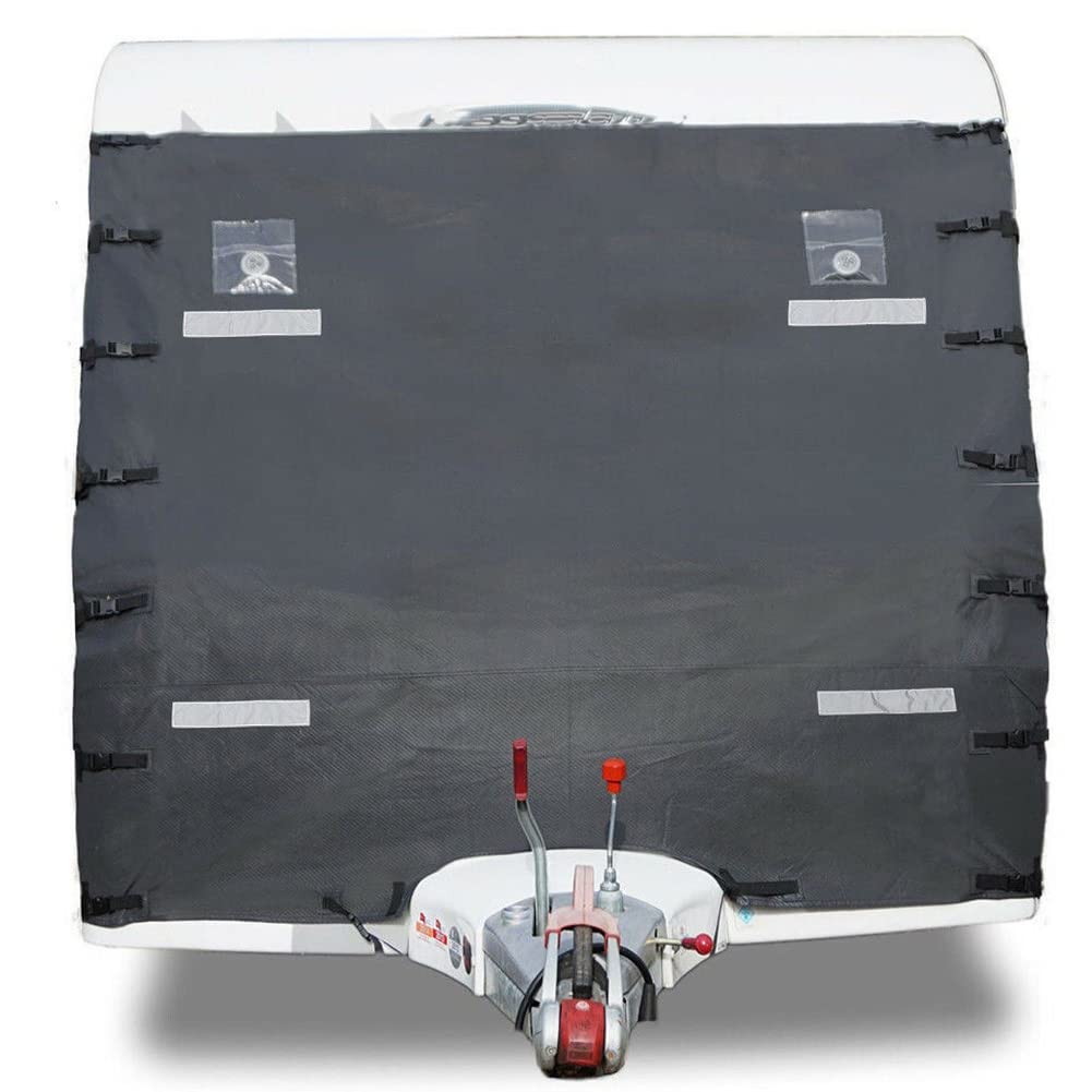 Wakects Wohnwagen-Abdeckung vorne, schwarzes Oxford-Gewebe, für Wohnwagen, vorne, Wohnwagen, Anhängerkupplung, universal, schwarzer Schutz mit LED-Lichtern