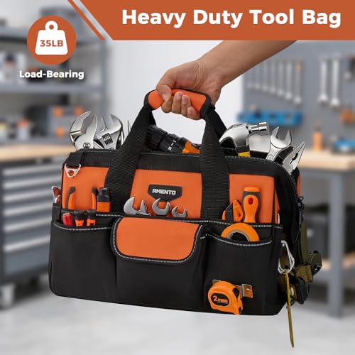 Image of 16-Inch Heavy Duty Tool Bag, 22 Pockets Empty Tool Box Organizer Storage, Soft Large Tote Toolbox Organization Portable Handle Carry Drill Toolbag for Handyman Home DIYer, Dad Men Gifts, Orange