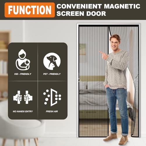 Magnetic Screen Door Mesh, Easy Install, Heavy Duty Fiberglass,Self Sealing Door Screen for Single Door Size 34 x 80 Inch, Screen Door Size 36 x 82 Inch - Image 4