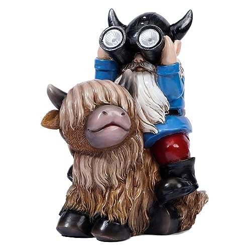 Garden-Gnome-Statues-Resin-Gnome-Sitting-on-Highland-Cow-Solar-Lights-Outdoor-Telescope-Gnome-Gifts-for-Yard-Patio-Decor-Cow-Gnome